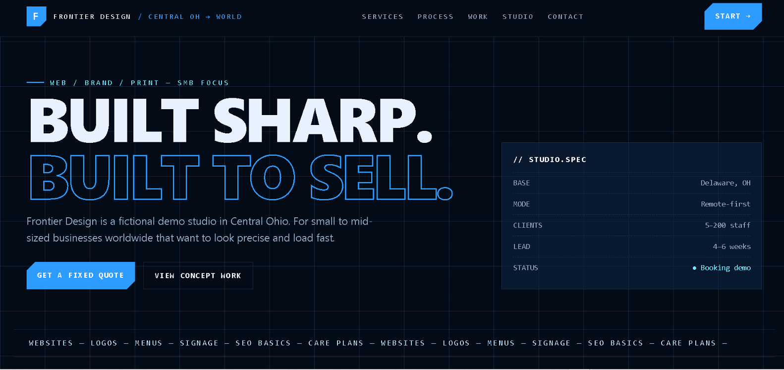 Screenshot of Frontier Design - Blue Template