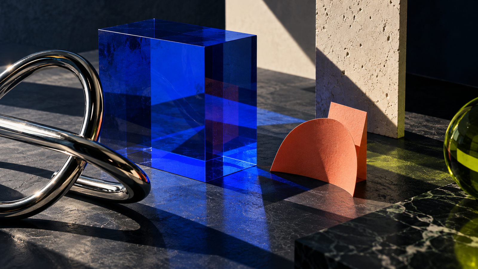 Abstract materials with cobalt acrylic and chrome loops